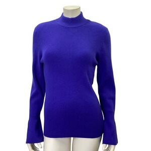 Ann Taylor Ribbed Knit Mock Neck Bell Sleeve‎ Sweater, Purple Blue Xl NWOt